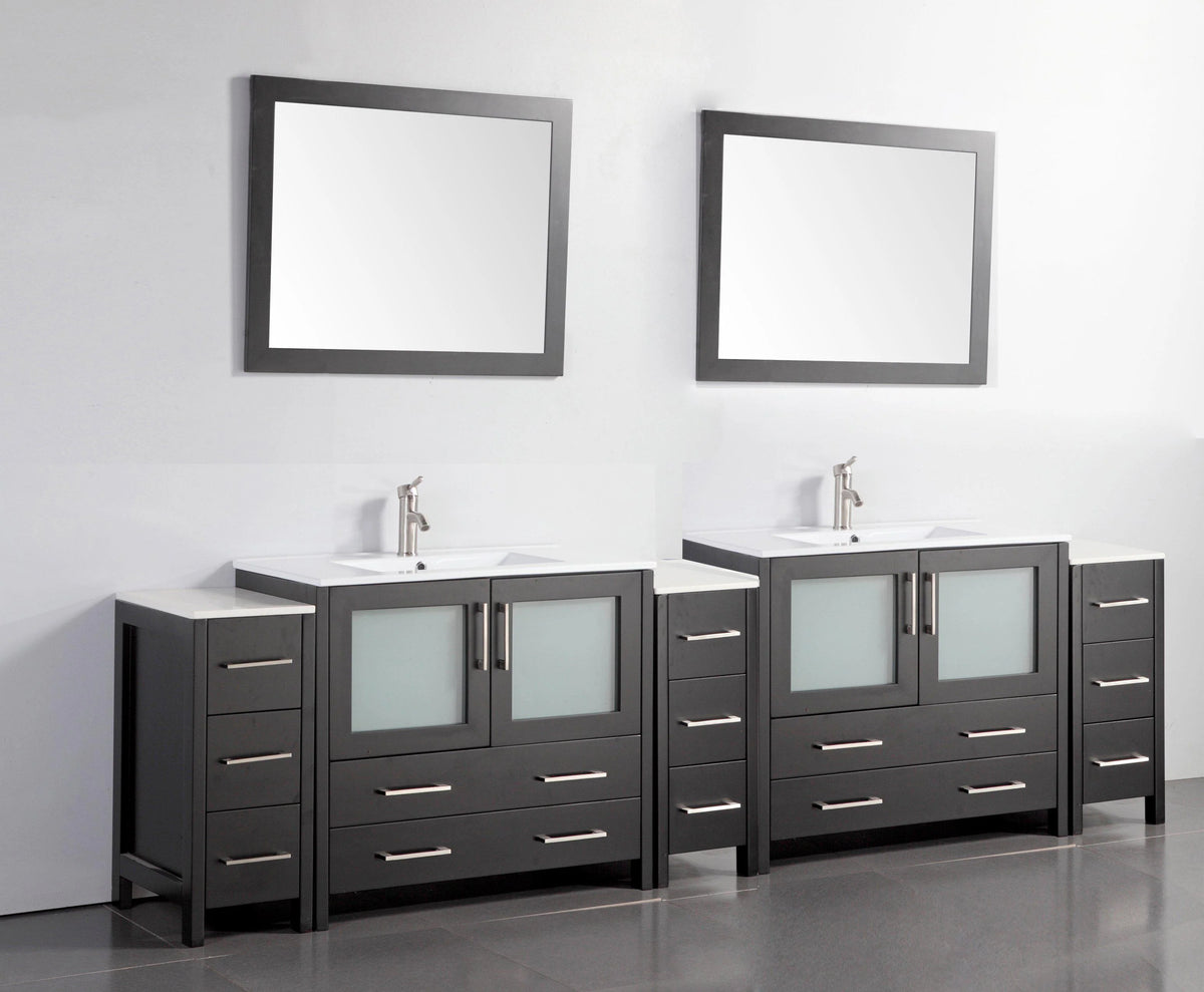 108 in. Double Sink Vanity Cabinet with Ceramic Sink & Mirror X206