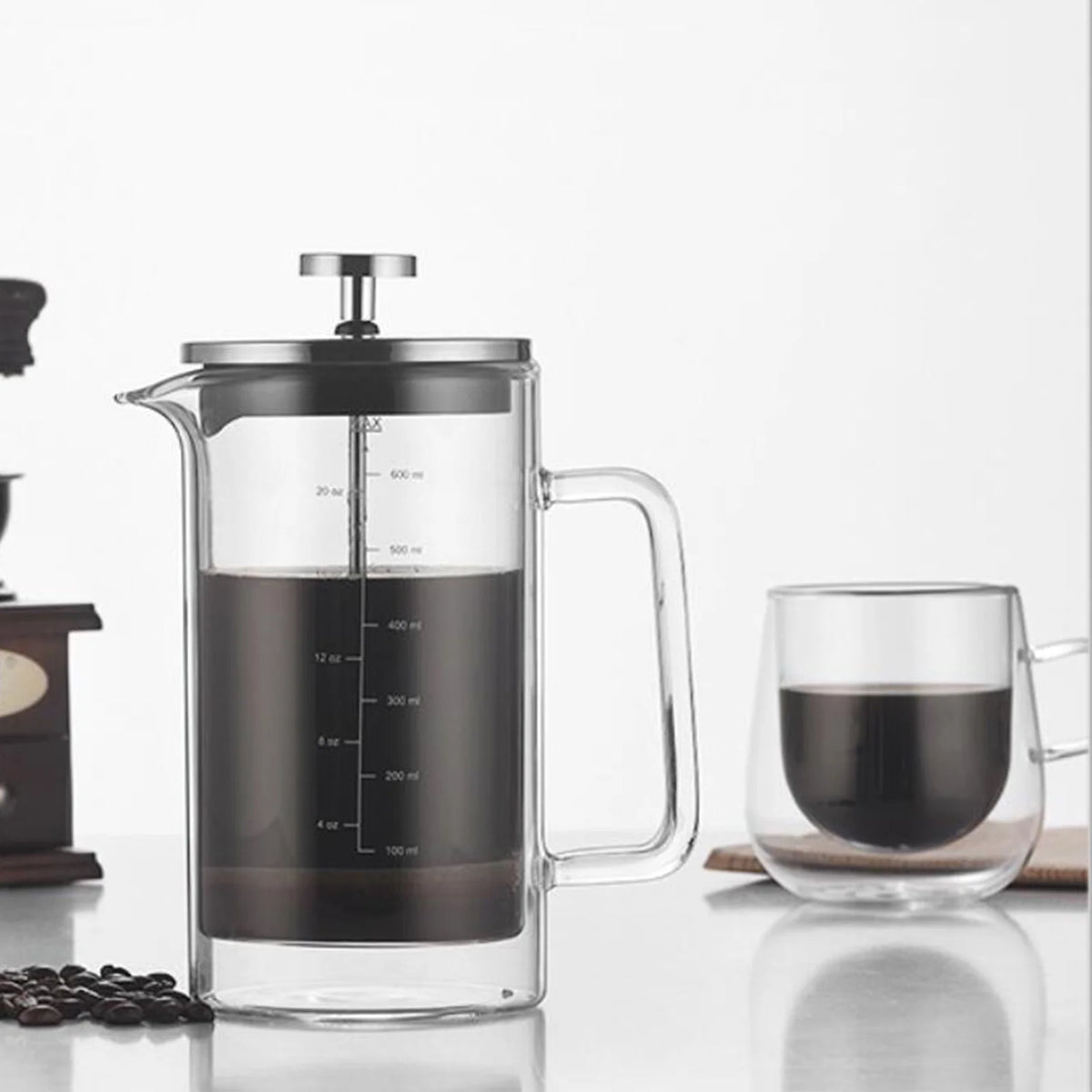 10oz Double Walled French Coffee Maker Borosilicate Glass Coffee Pot with Stainless Steel Filter D8522