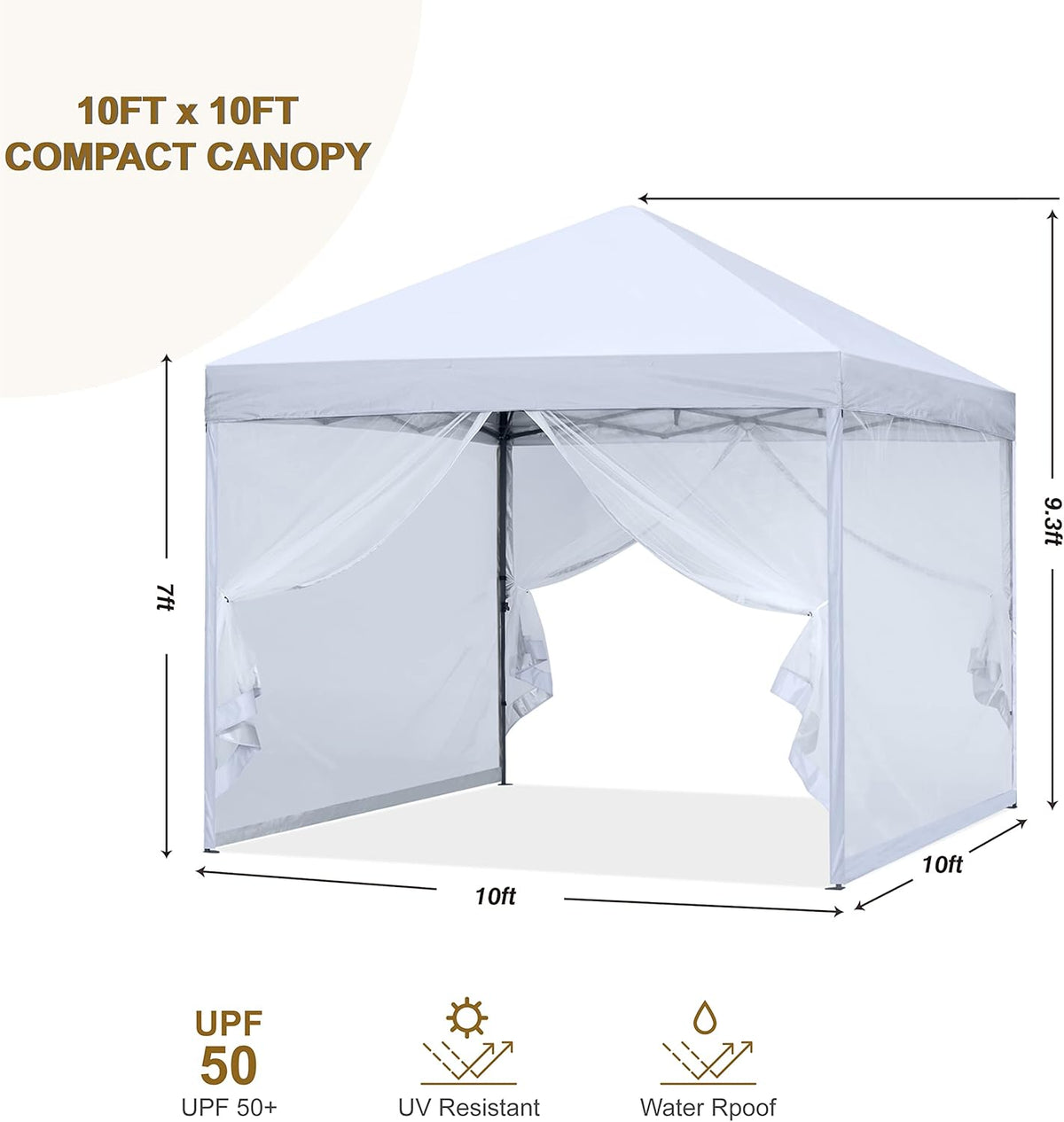 10x10 White Pop up Canopy with Netting Walls C9064
