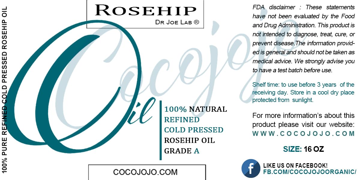 100% Pure Unrefined Cold Pressed Rosehip Oil - 16 Oz V4591