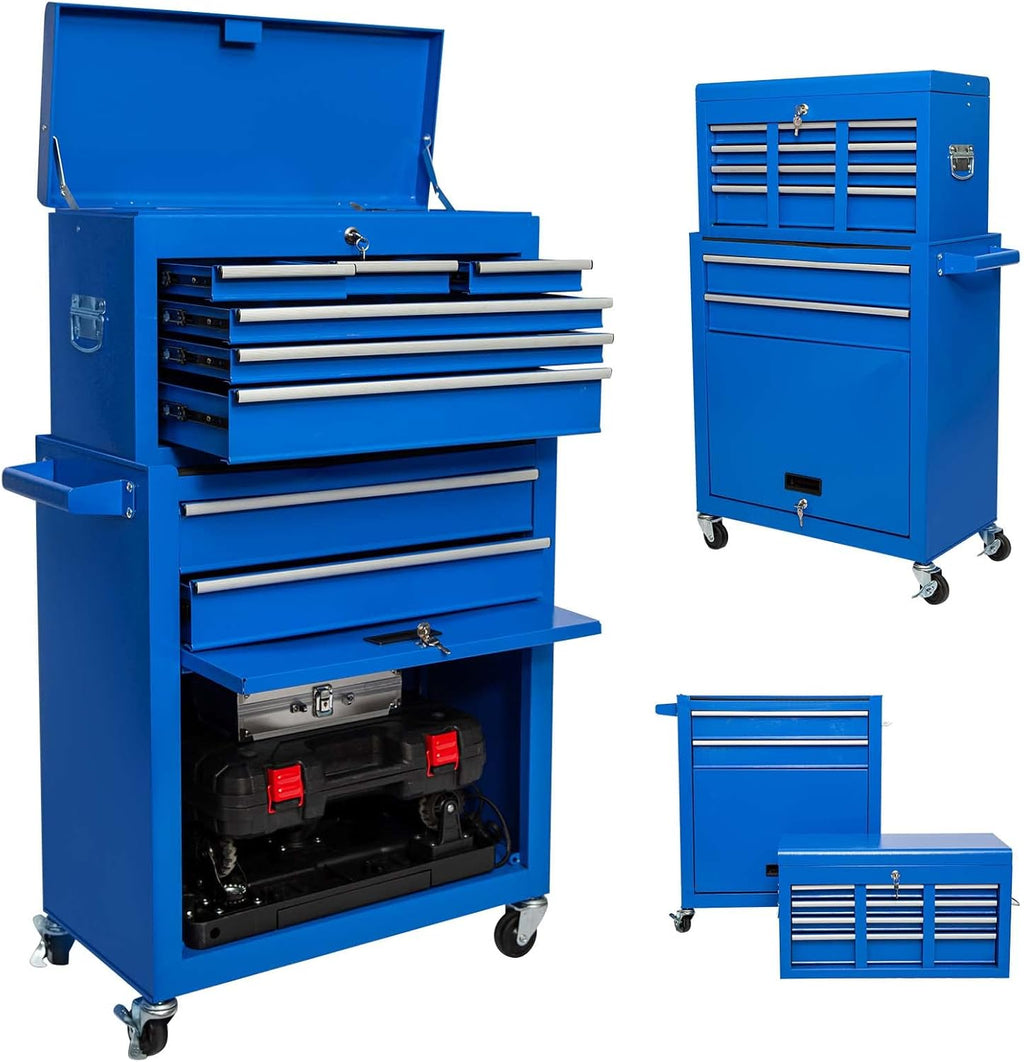 Blue 8 Drawer Rolling Tool Chest with Lock and 4 Wheels F3732