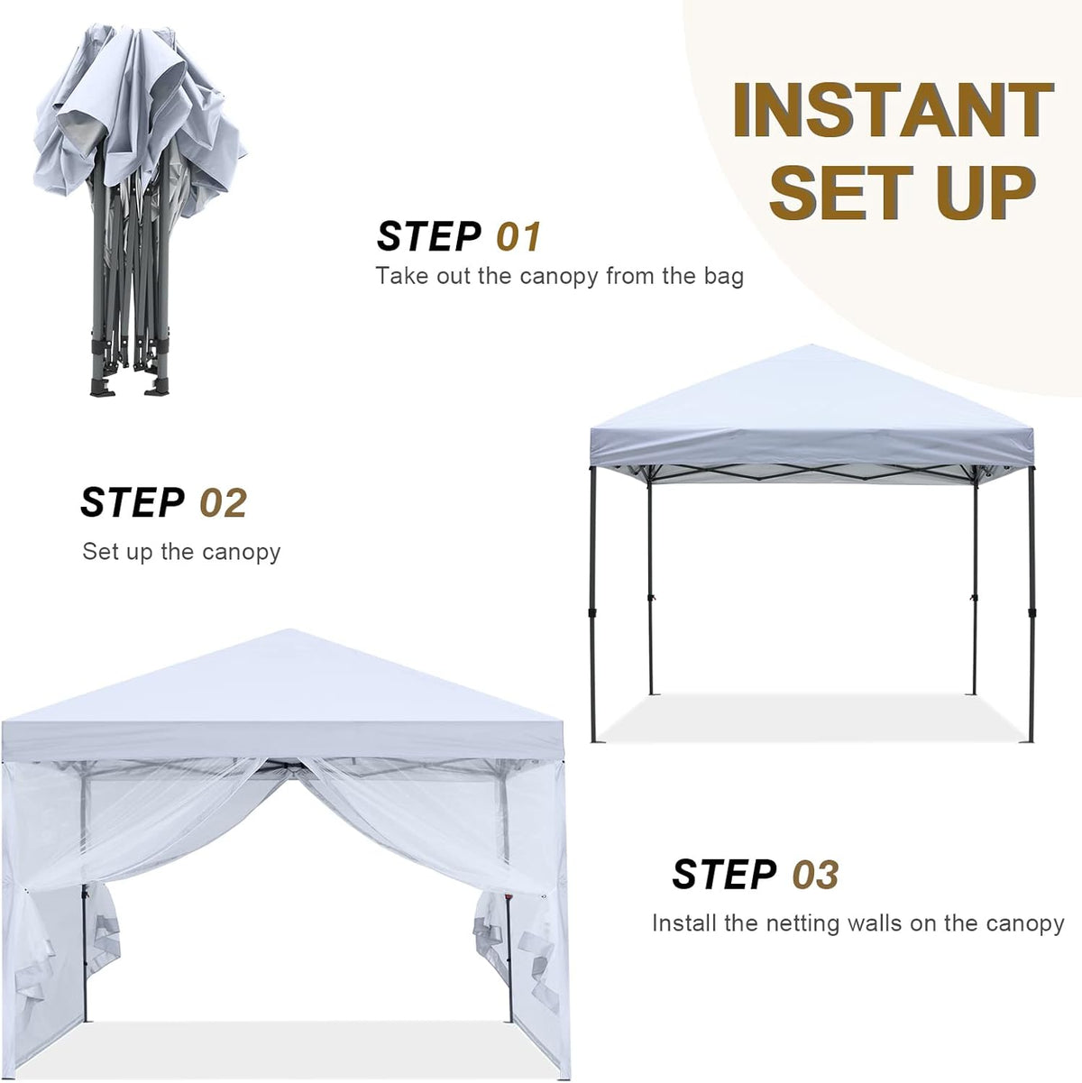 10x10 White Pop up Canopy with Netting Walls C9064