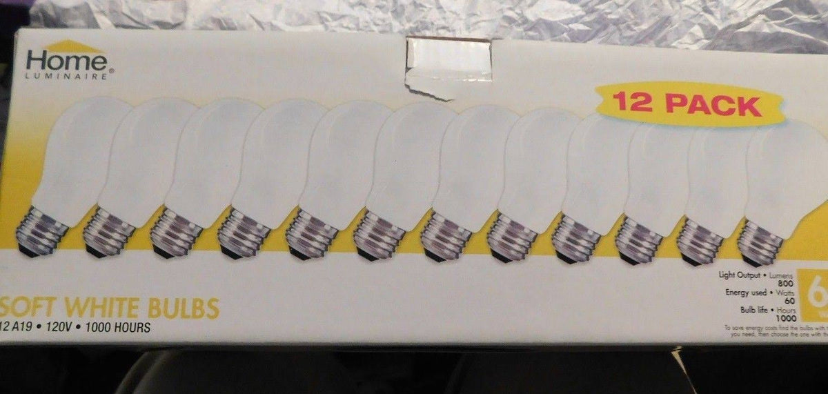 12 Pack 60 Watt Soft White A19 Incandescent Light Bulbs S563