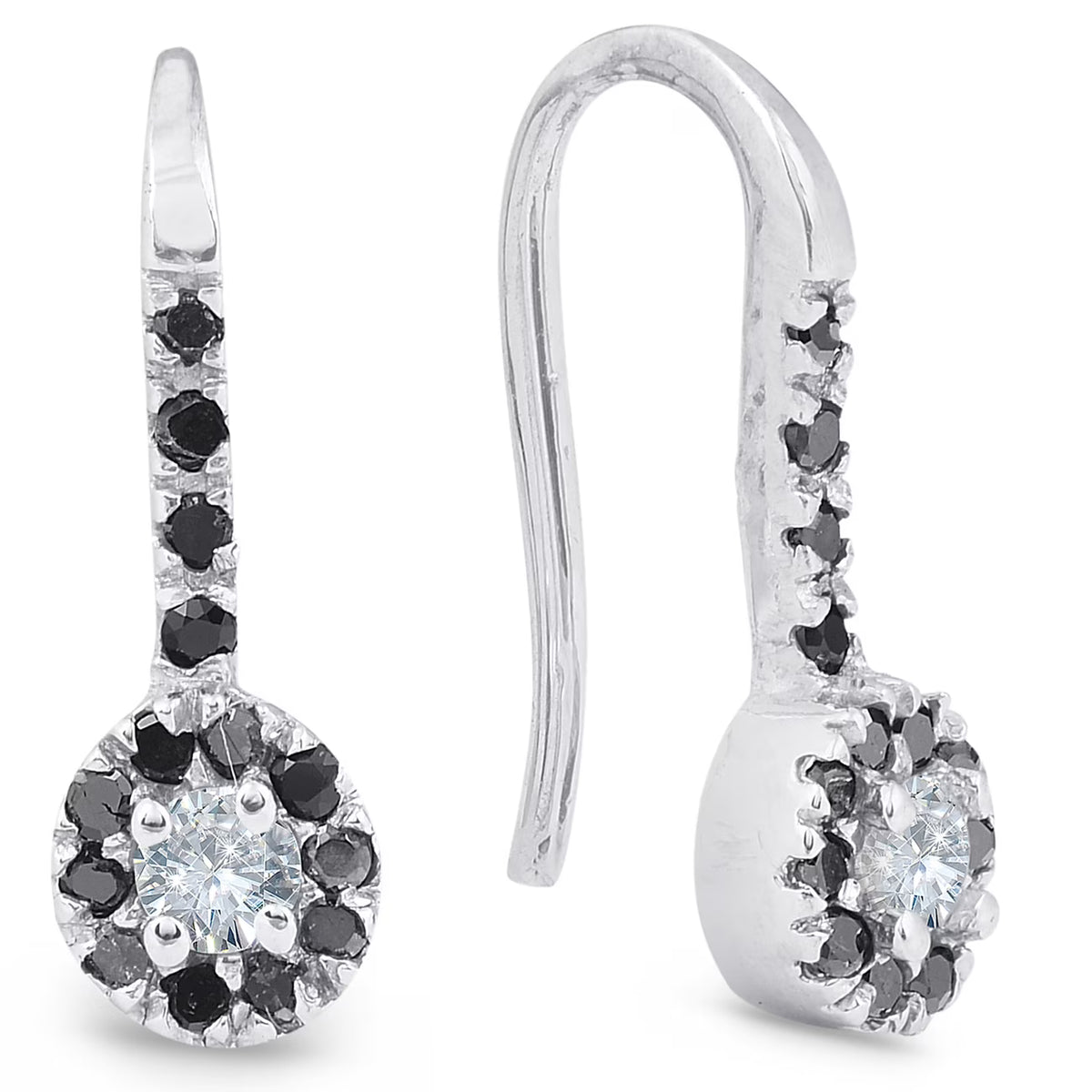 1/4ct Black Diamond Dangle Drop Studs Earrings 10K White Gold J180