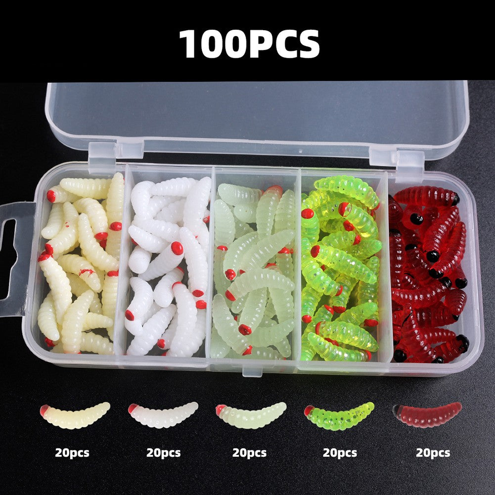 100pcs boxed Fishing Silica gel soft bait Artificial Maggots U490680