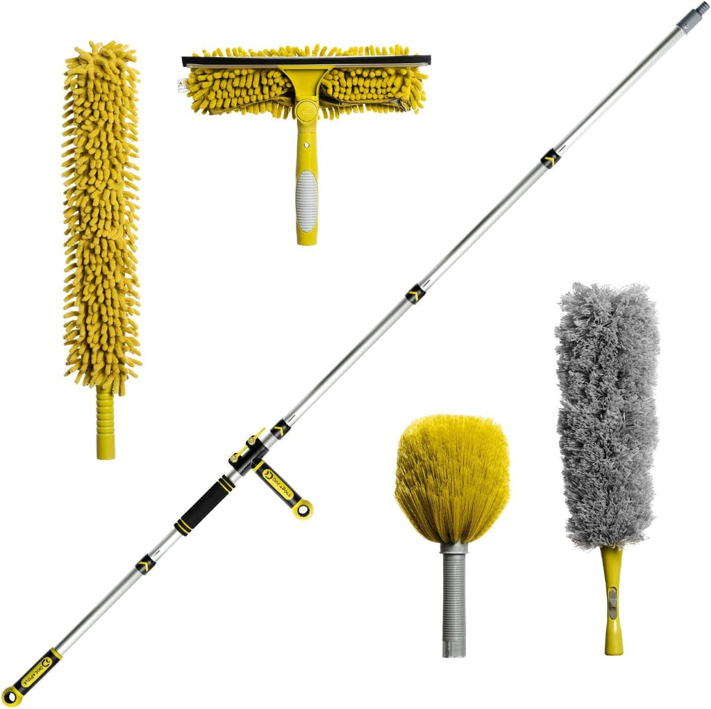 Cleaning Kit with 5-12 Foot Telescoping Extension Pole, Window Squeegee & Washer, 3 Dusting Attachments I47634
