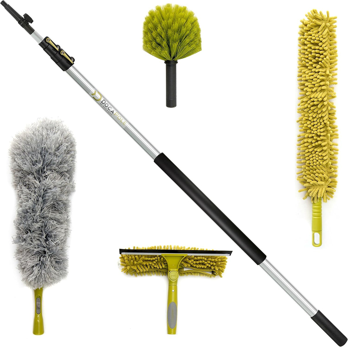 Cleaning Kit with 5-12 Foot Telescoping Extension Pole, Window Squeegee & Washer, 3 Dusting Attachments I47634