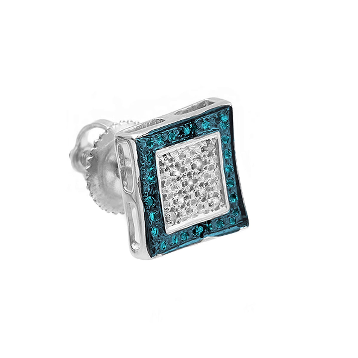 0.05 CT Round Blue White Diamond Kite Stud Earring, Sterling Silver O676