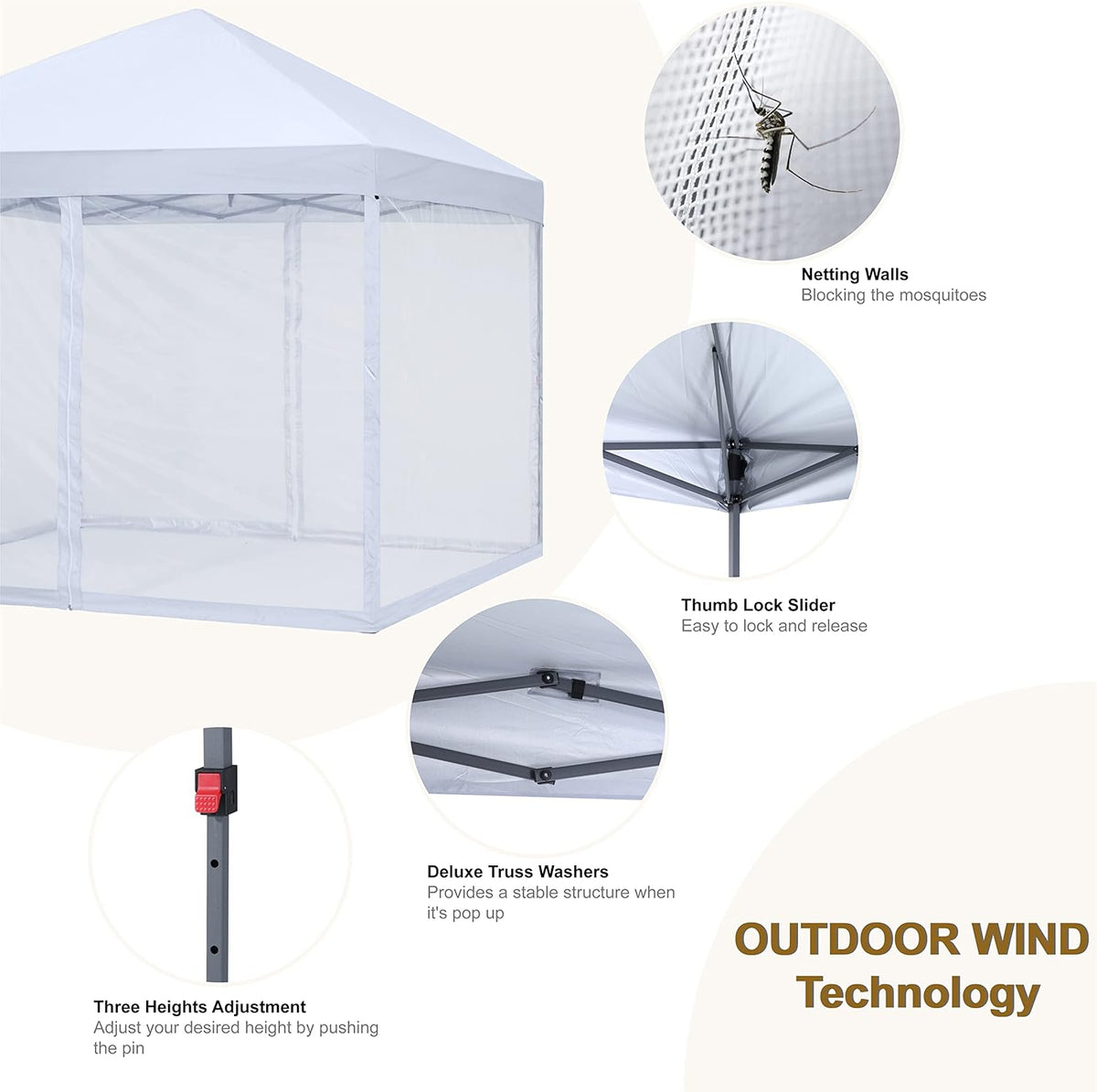10x10 White Pop up Canopy with Netting Walls C9064