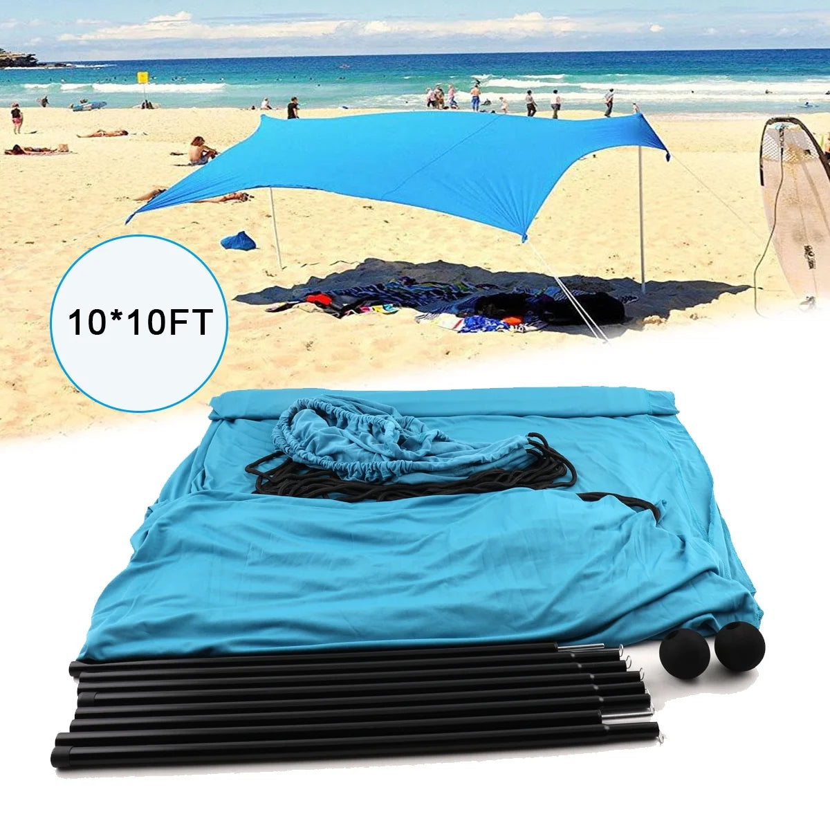 10 x 10 ft Pop Up Beach Canopy Tent with Stability Poles O250110