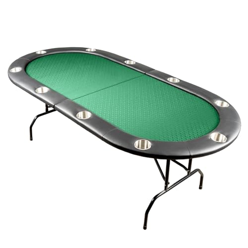 10-Person Foldable Poker Table with Speed Cloth and Stainless Steel Cupholders (Green, 84 Inch) N437965