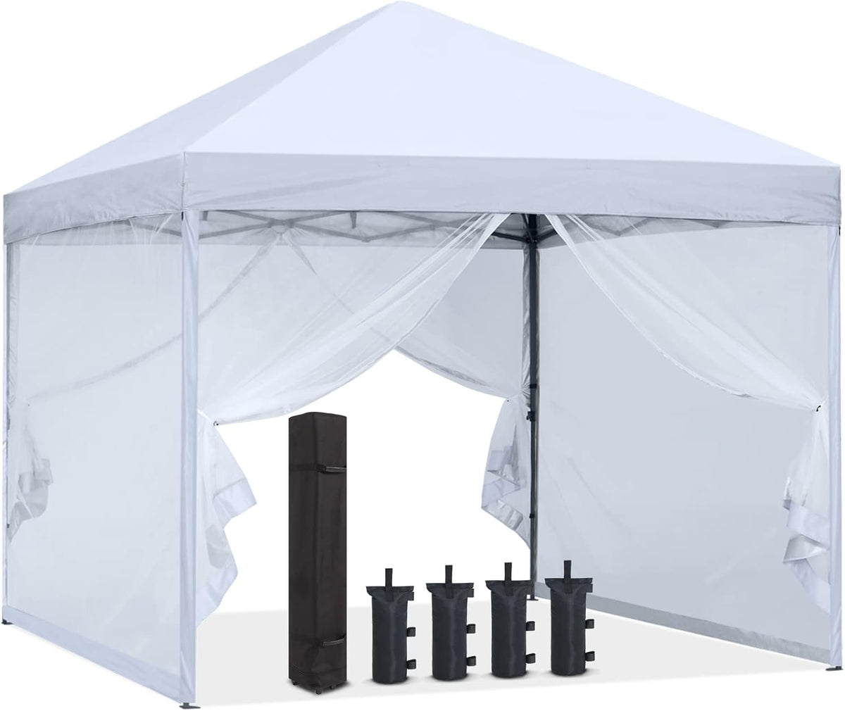 10x10 White Pop up Canopy with Netting Walls C9064