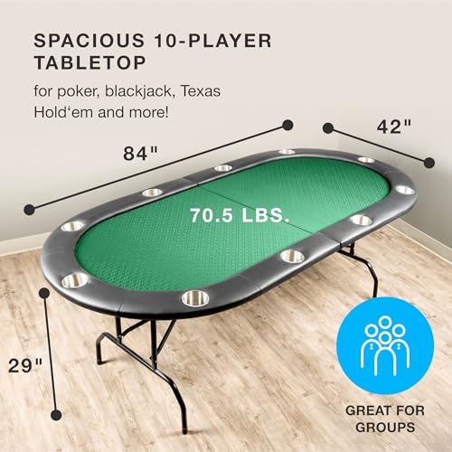 10-Person Foldable Poker Table with Speed Cloth and Stainless Steel Cupholders (Green, 84 Inch) N437965