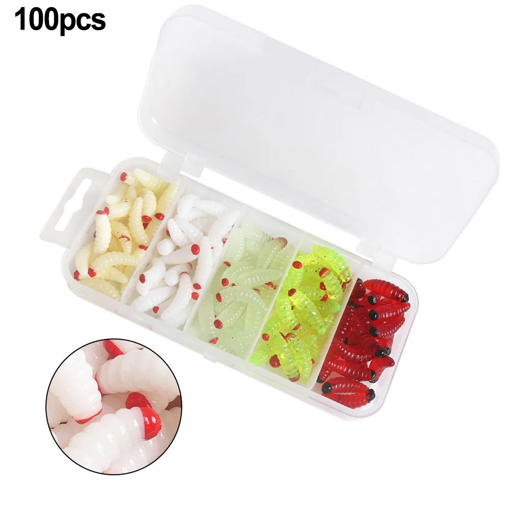 100pcs boxed Fishing Silica gel soft bait Artificial Maggots U490680