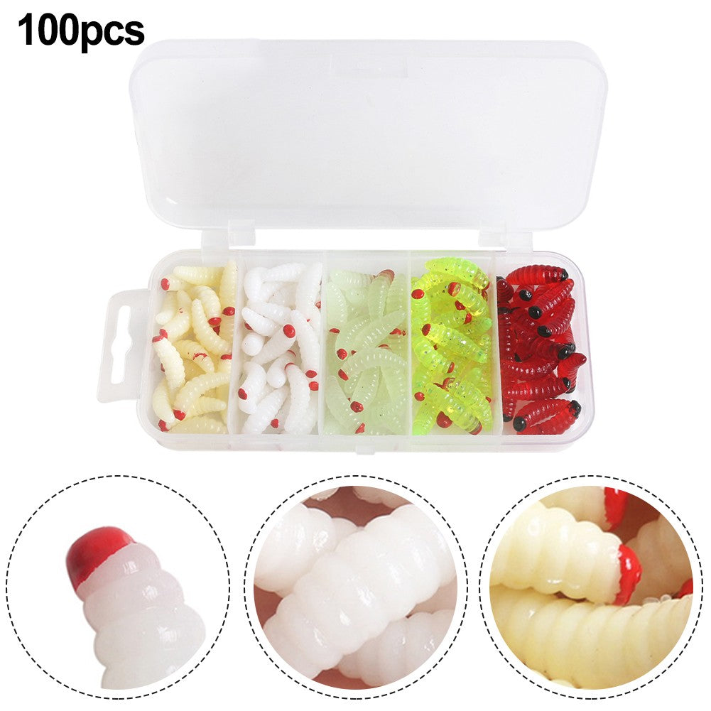 100pcs boxed Fishing Silica gel soft bait Artificial Maggots U490680