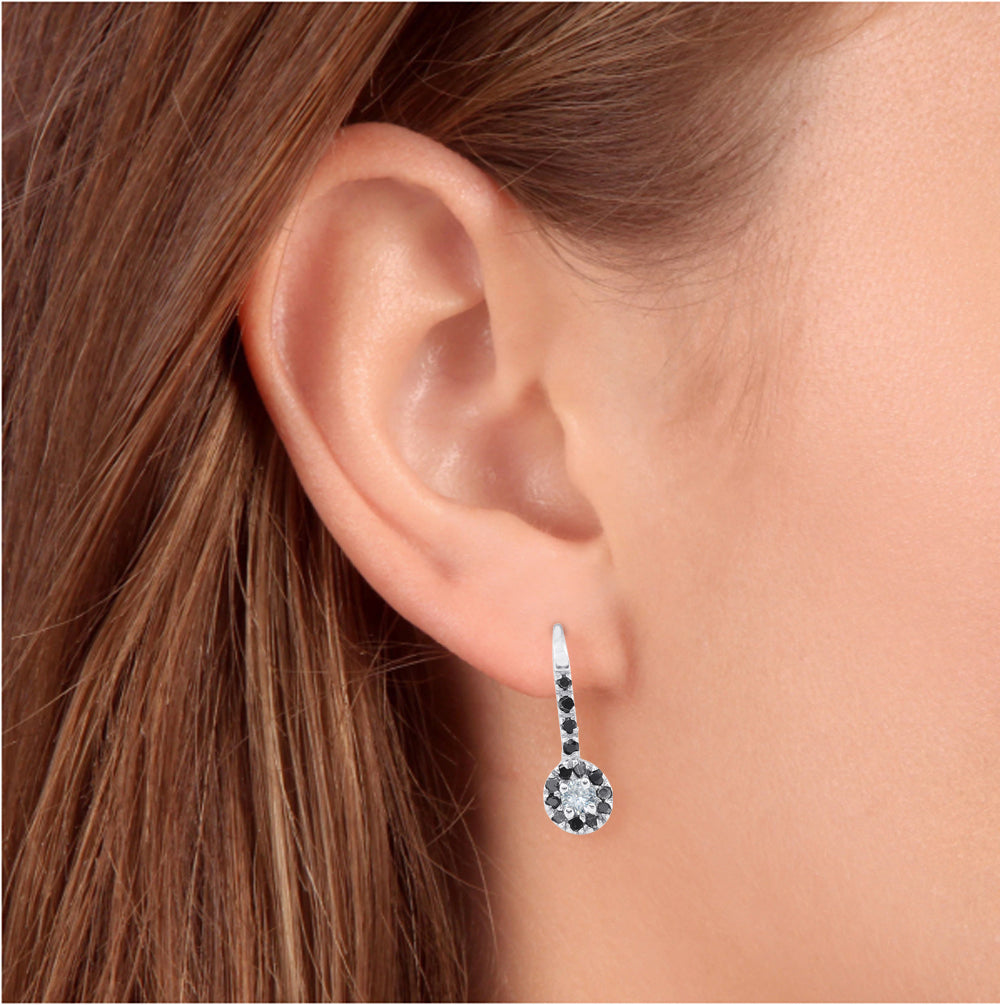 1/4ct Black Diamond Dangle Drop Studs Earrings 10K White Gold J180