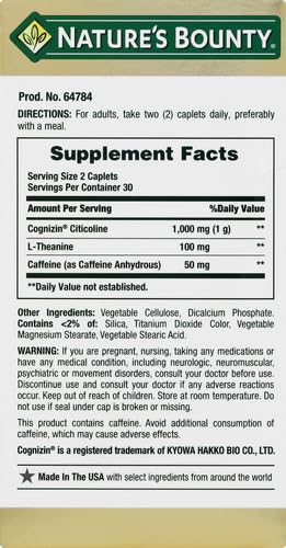 1000 mg Cognizin with L-Theanine and Caffeine Caplets K181