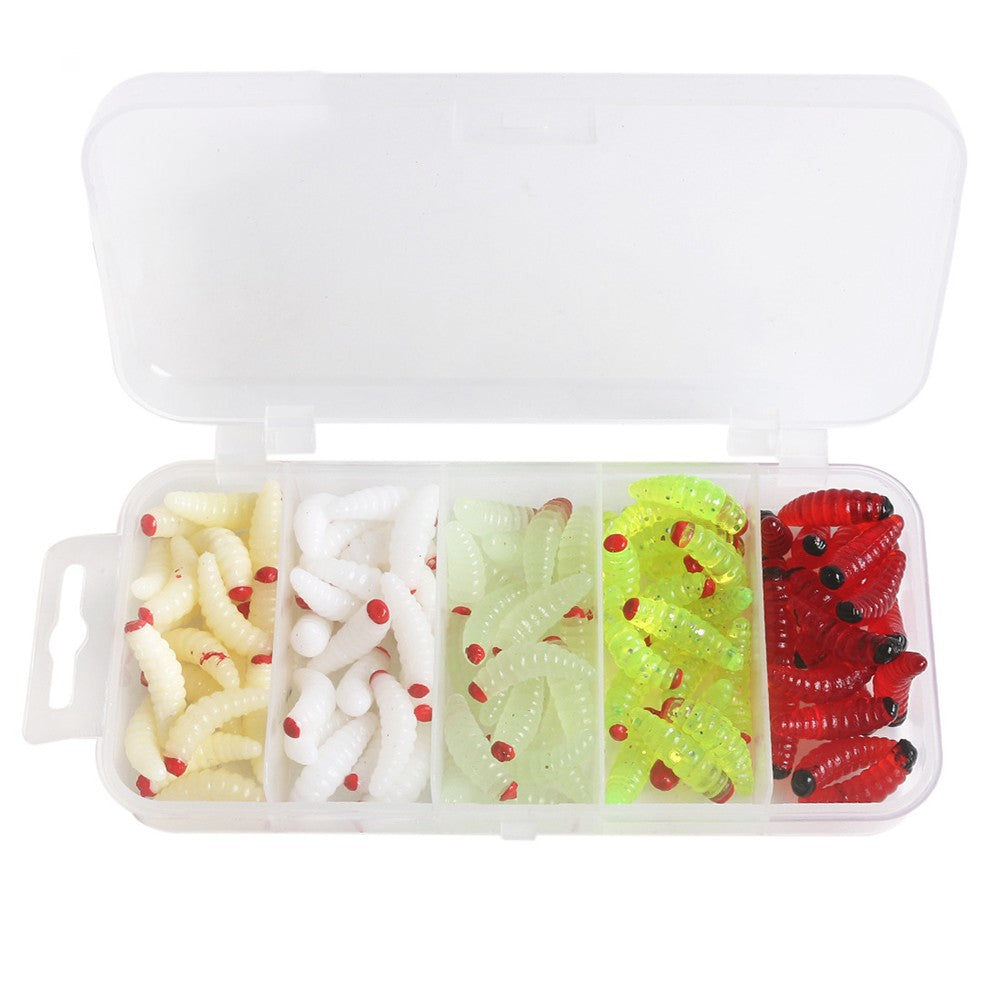 100pcs boxed Fishing Silica gel soft bait Artificial Maggots U490680